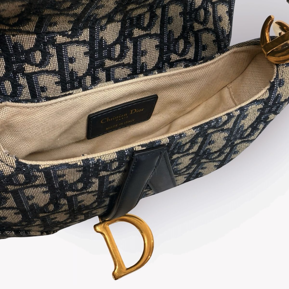 Christian Dior Blue Oblique Canvas & Leather Mini Saddle Bag