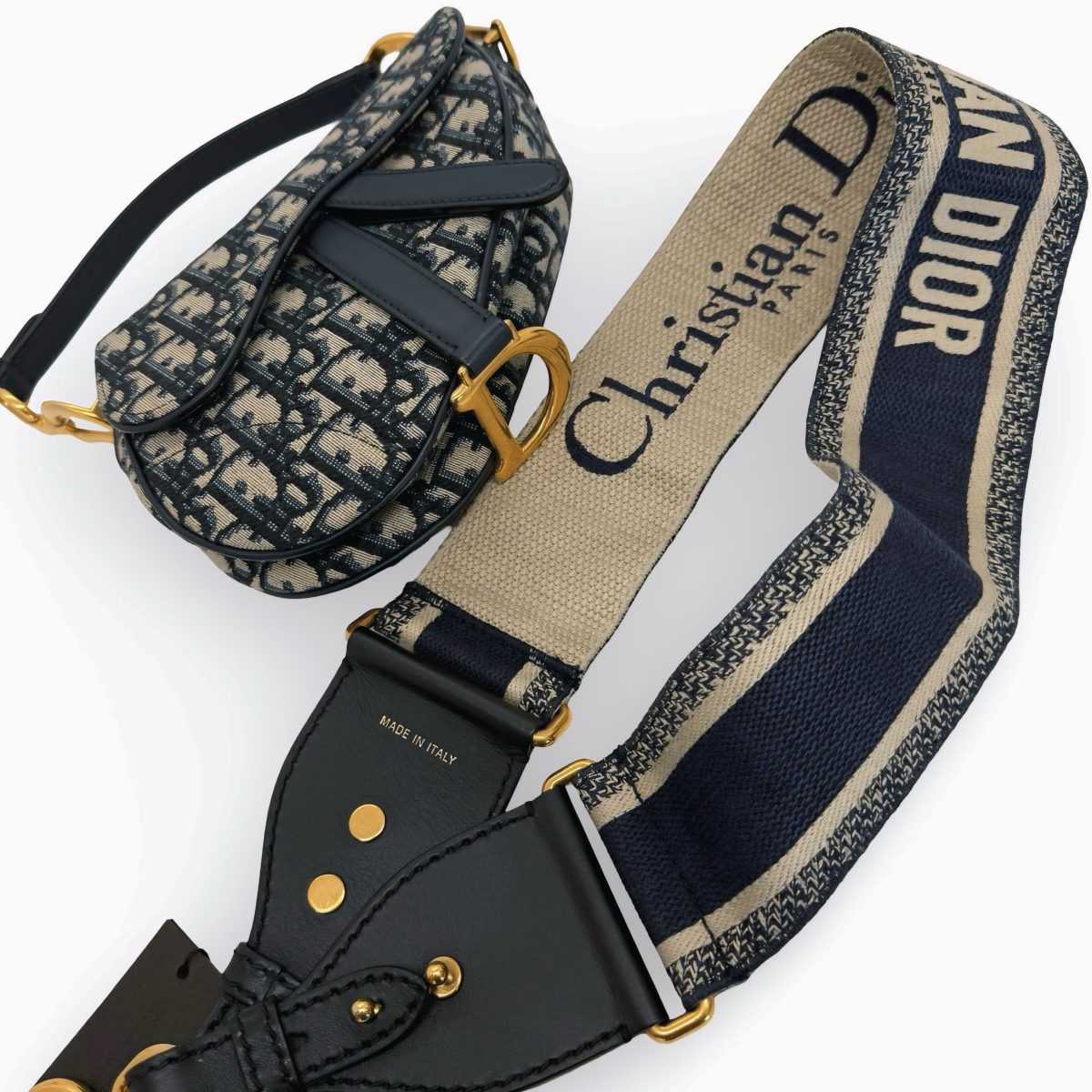 Christian Dior Blue Oblique Canvas & Leather Mini Saddle Bag