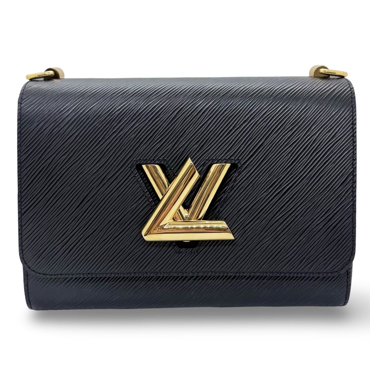 Louis Vuitton Twist MM in black Epi leather with a wide pink/beige textile strap