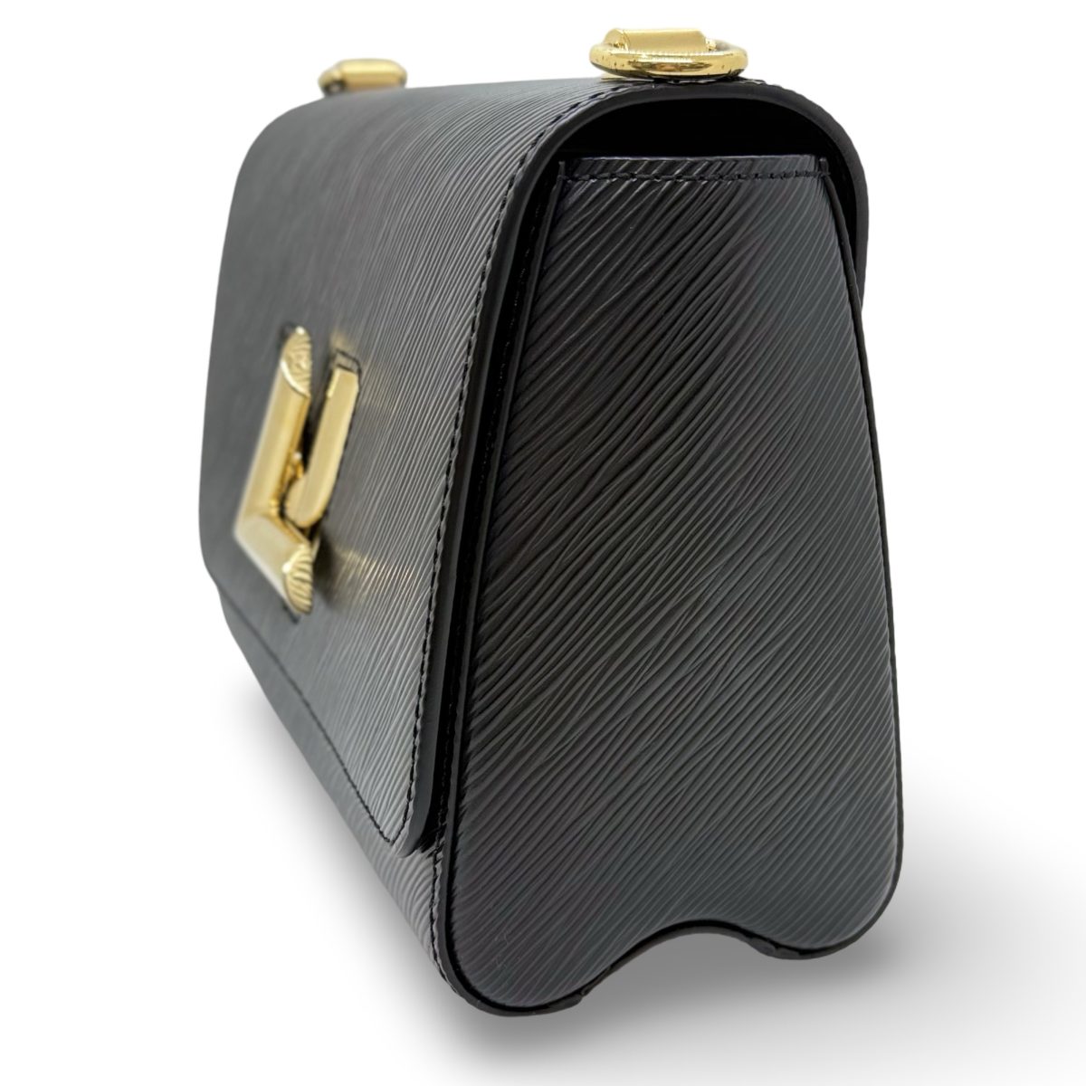 Louis Vuitton Twist MM in black Epi leather with a wide pink/beige textile strap