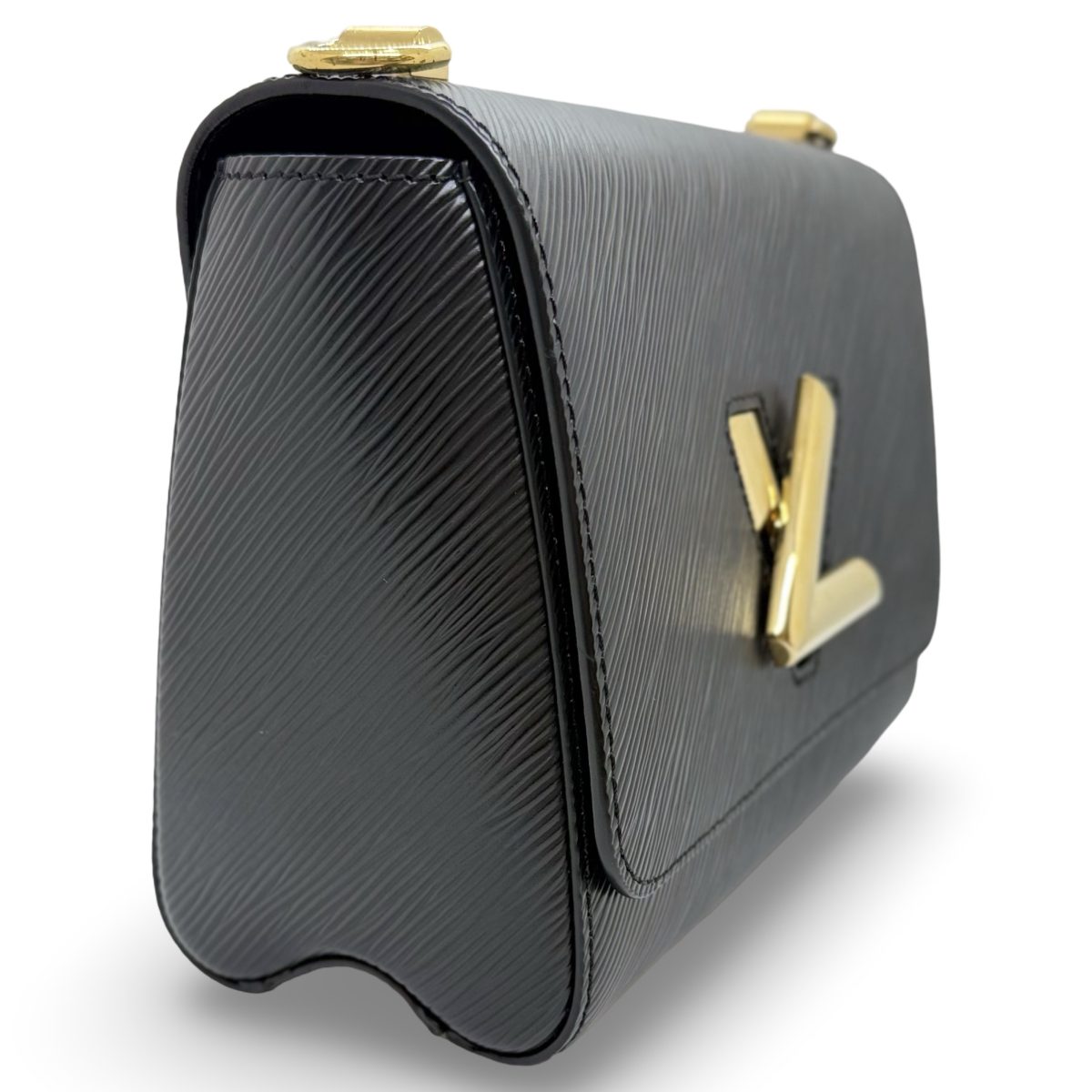 Louis Vuitton Twist MM in black Epi leather with a wide pink/beige textile strap