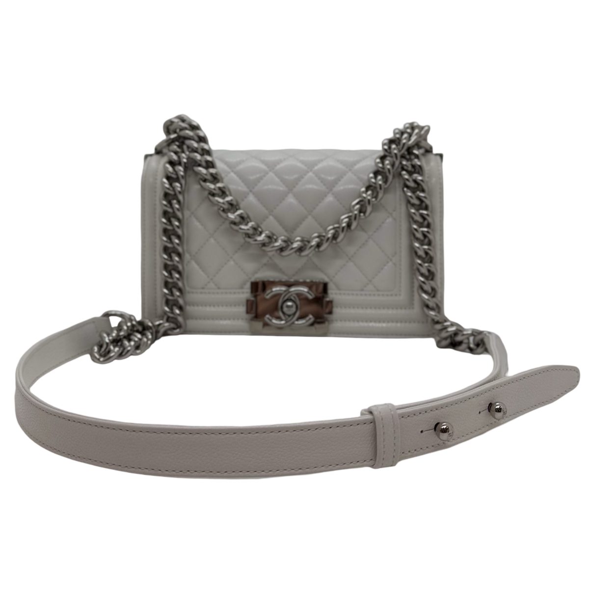 Chanel White Calfskin Quilted Small Boy bag