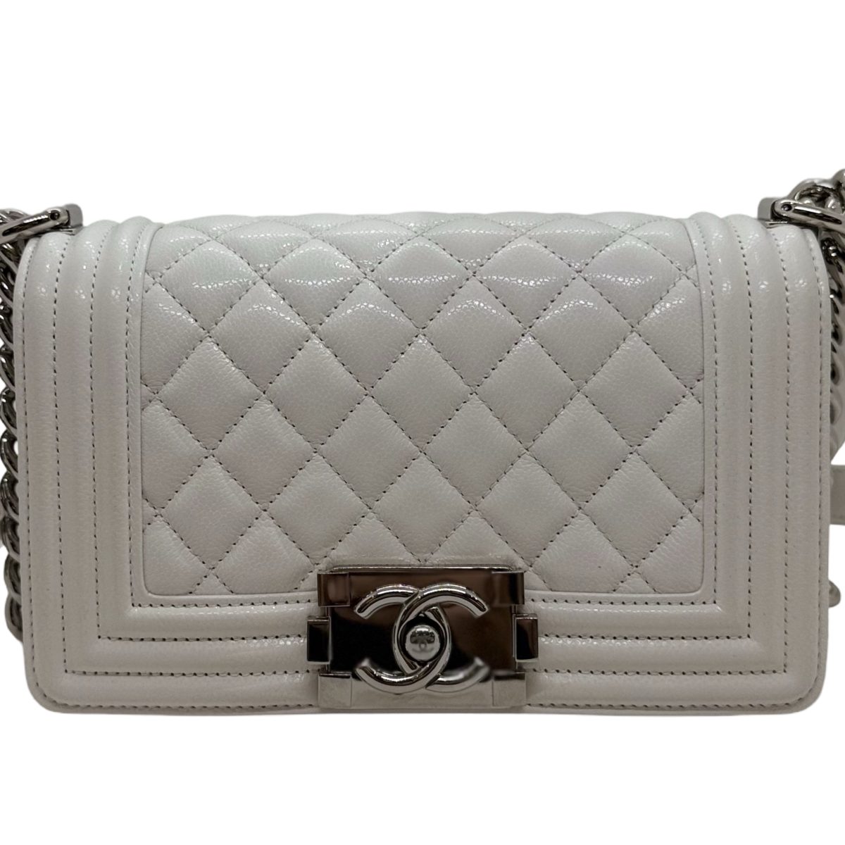 Chanel White Calfskin Quilted Small Boy bag
