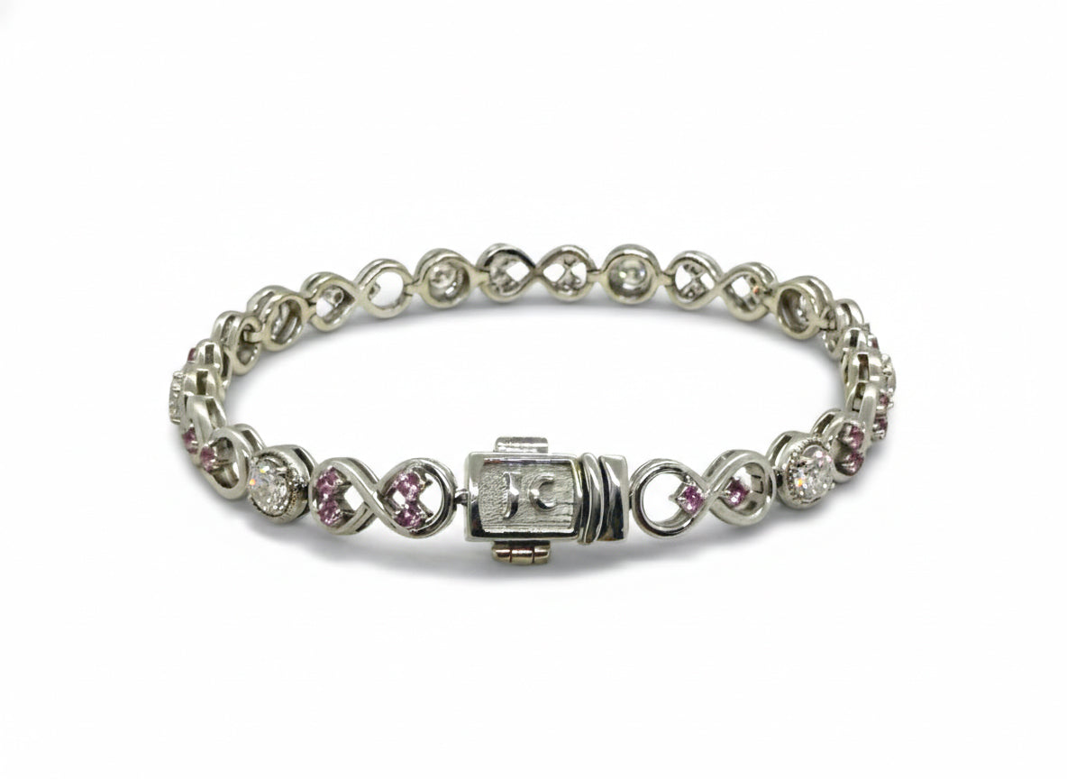 Jenna Clifford 9KT white gold tennis bracelet with natural diamonds & pink sapphires