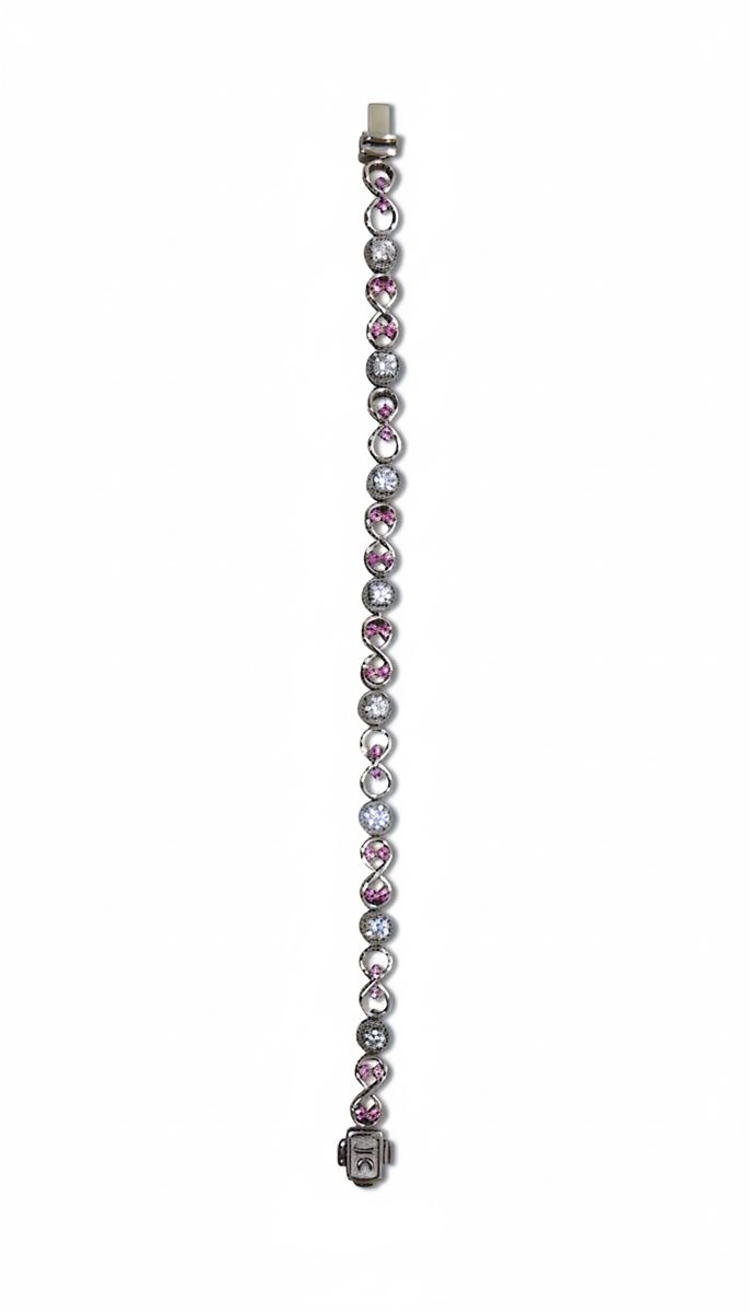 Jenna Clifford 9KT white gold tennis bracelet with natural diamonds & pink sapphires