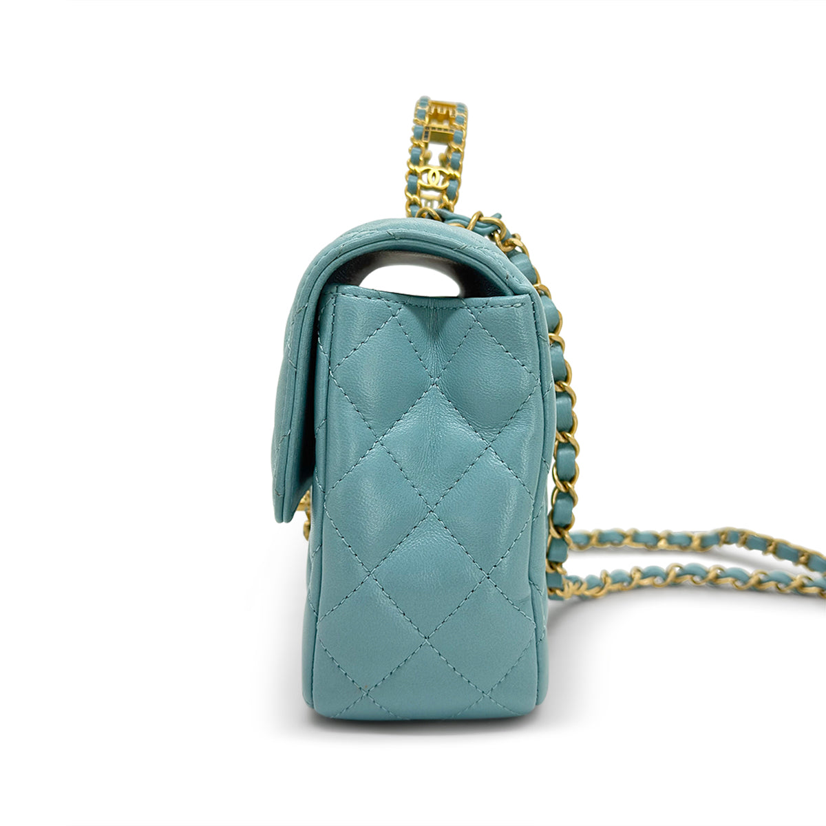 Chanel Blue Quilted Leather Mini Strass On Flap Top Handle Bag