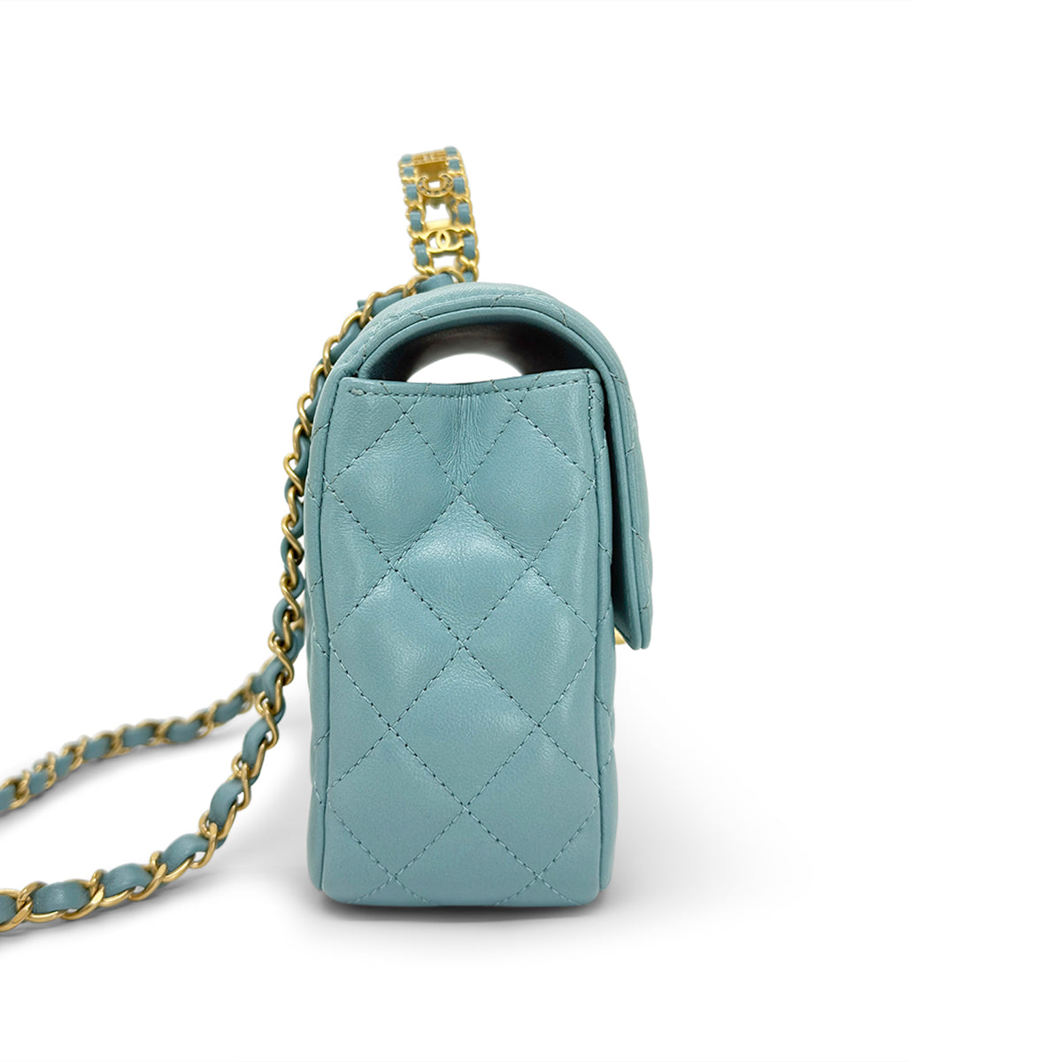 Chanel Blue Quilted Leather Mini Strass On Flap Top Handle Bag