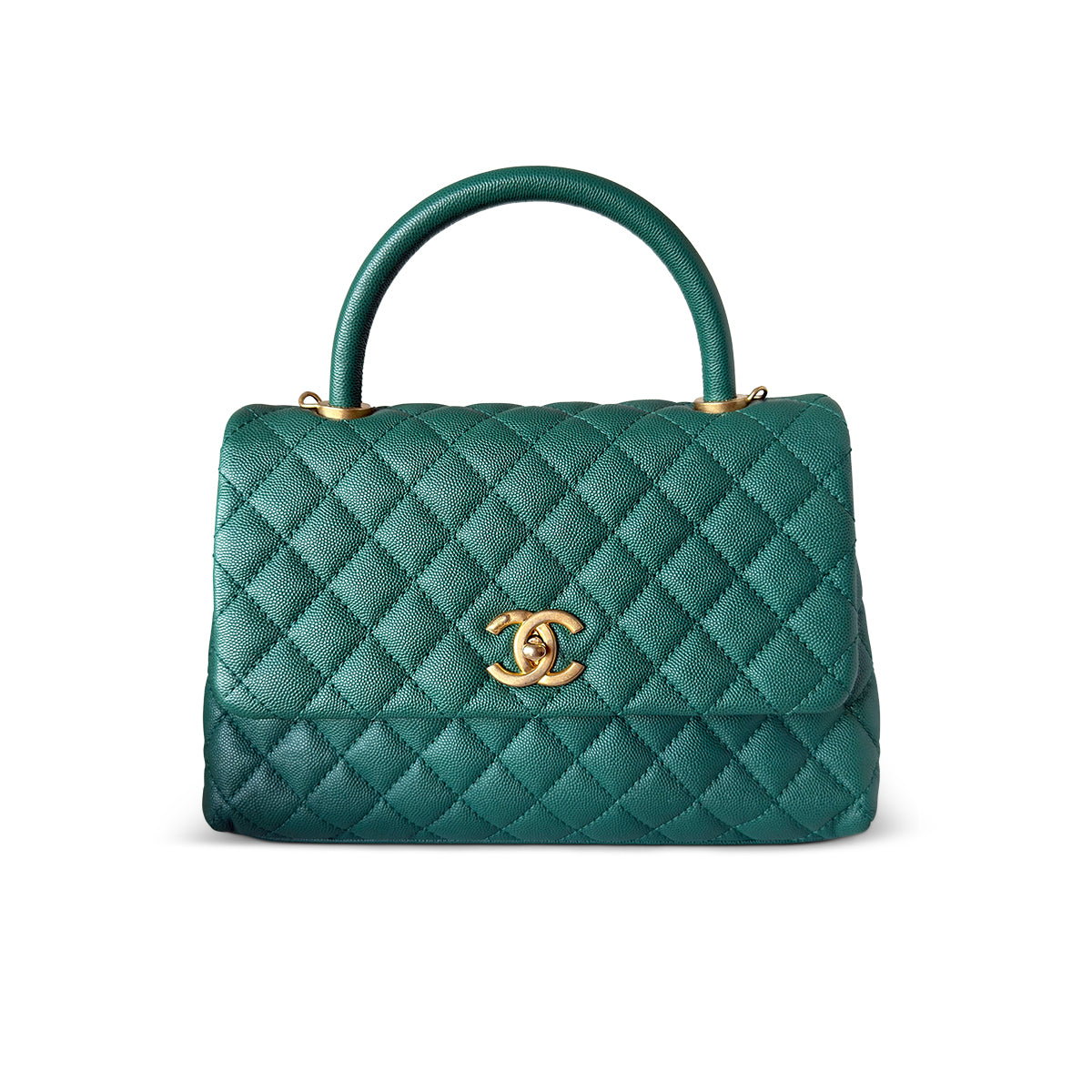 Chanel Mini Coco Handle Green Caviar Gold Hardware