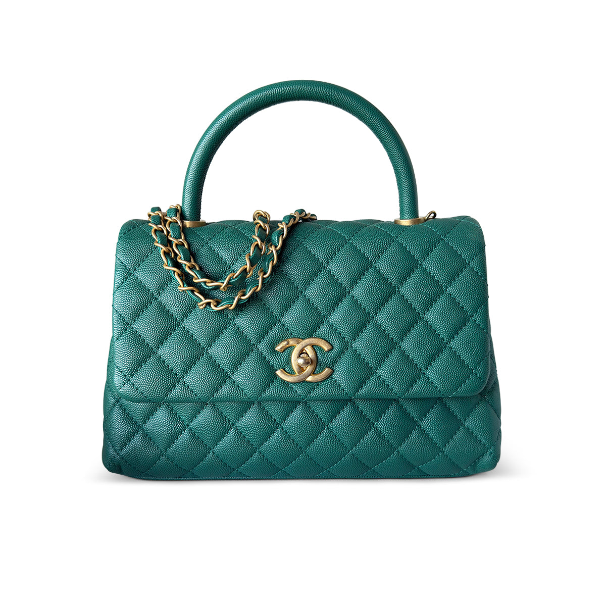 Chanel Mini Coco Handle Green Caviar Gold Hardware