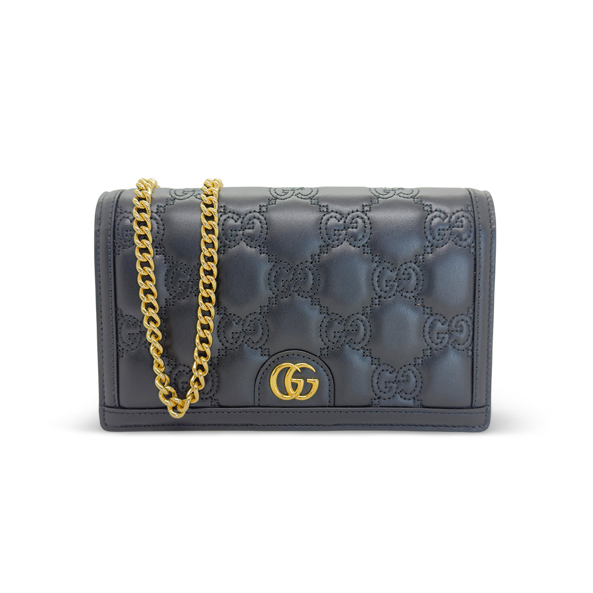 Gucci Calfskin GG Matelasse Chain Wallet Black