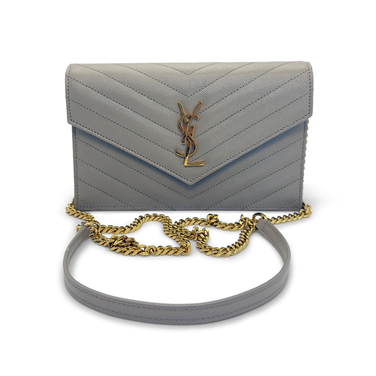 Saint Laurent Cassandre Matelassé Envelope Chain Wallet in Quilted Leather