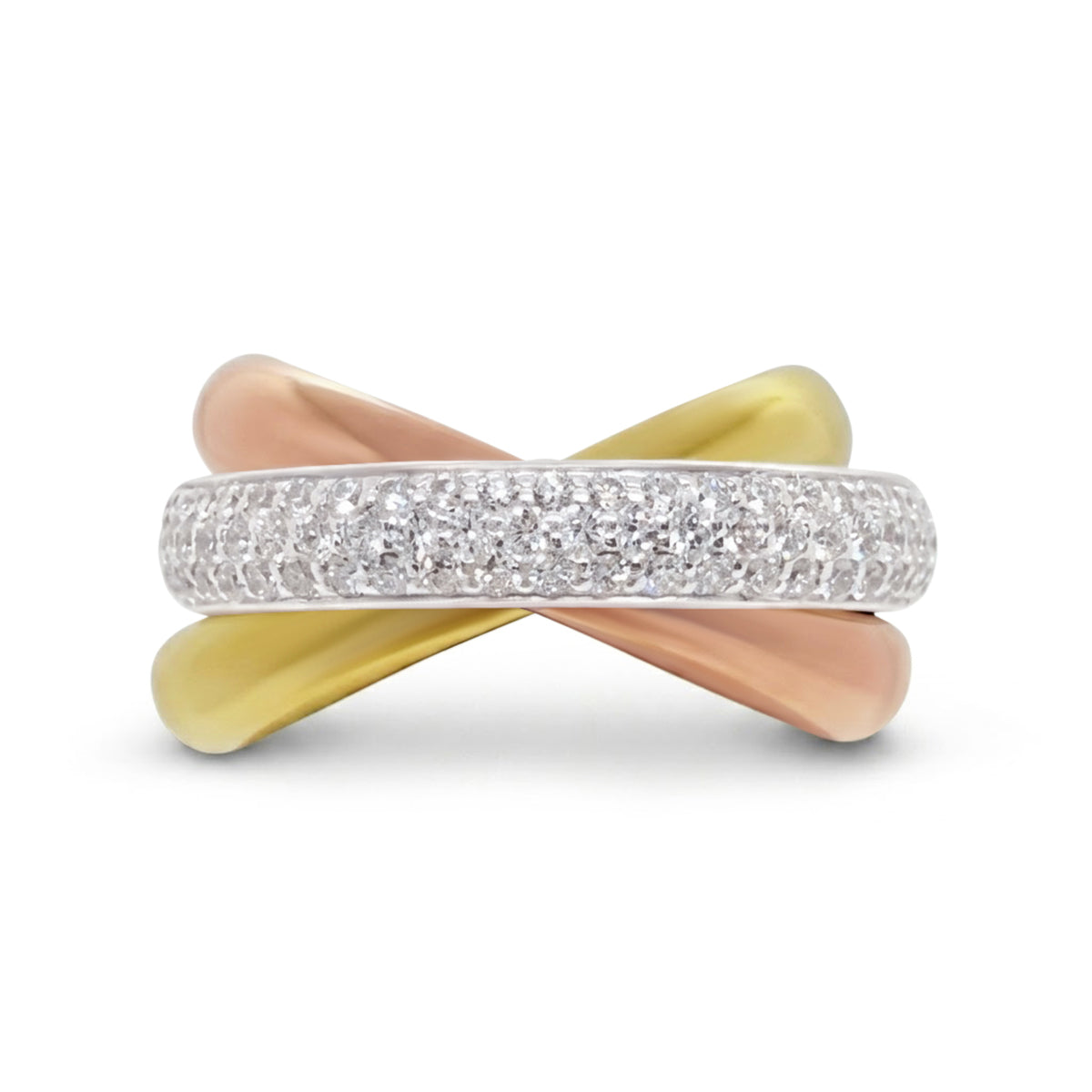 Cartier Trinity Tri-Color Gold and Diamond Ring, Size 51