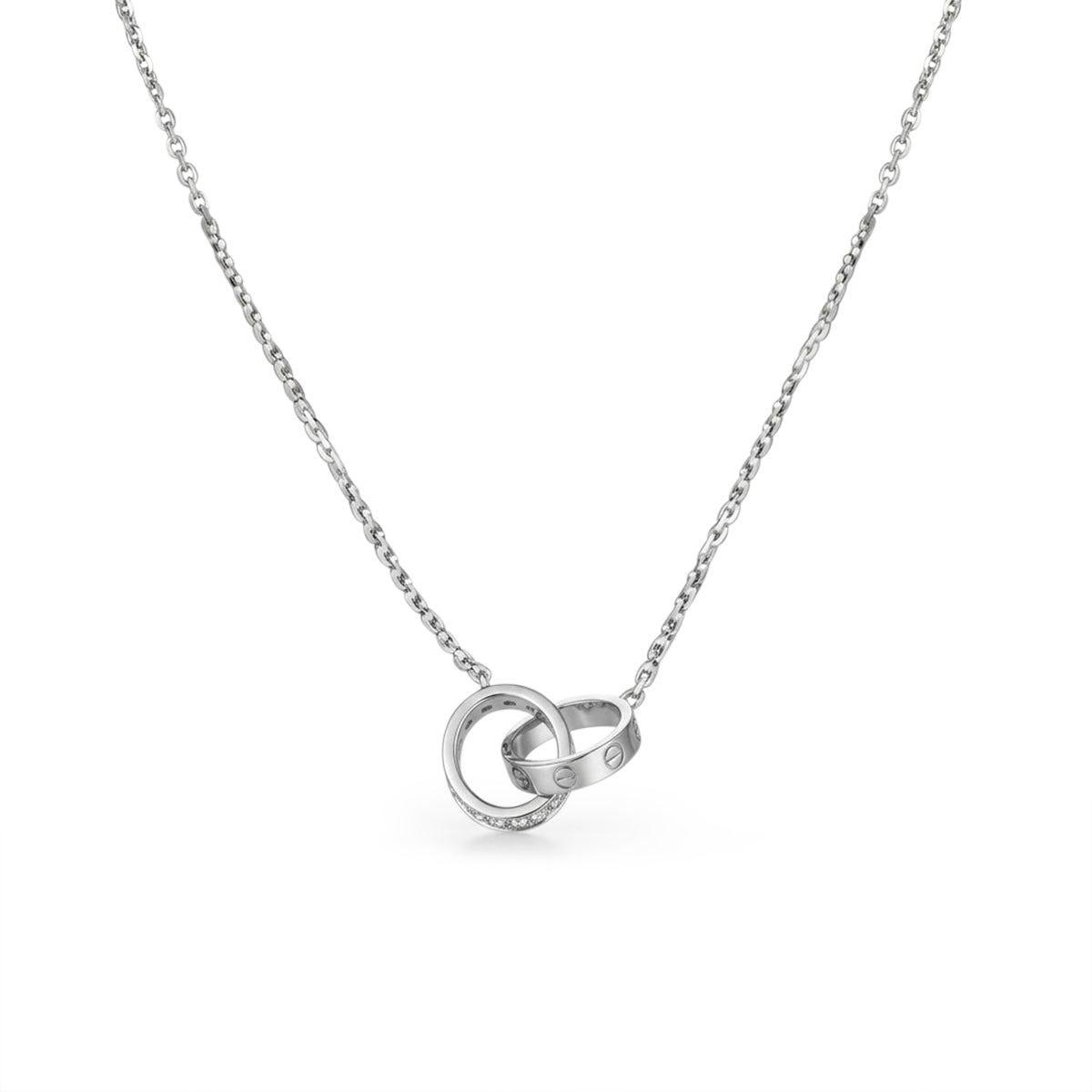 Cartier White Gold Interlocking Love Pendant half paved