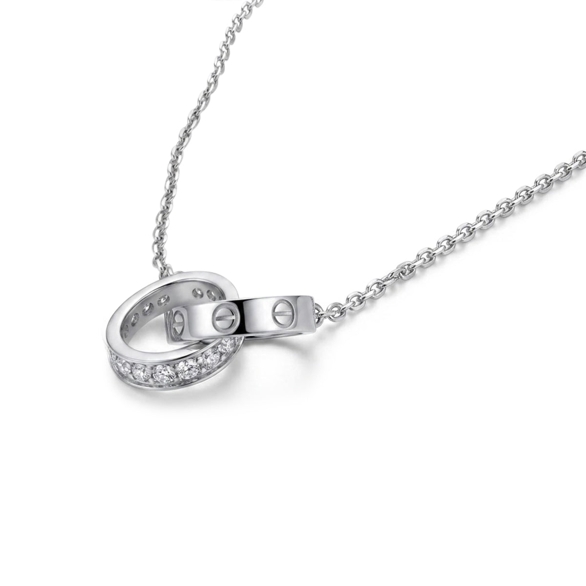 Cartier White Gold Interlocking Love Pendant half paved