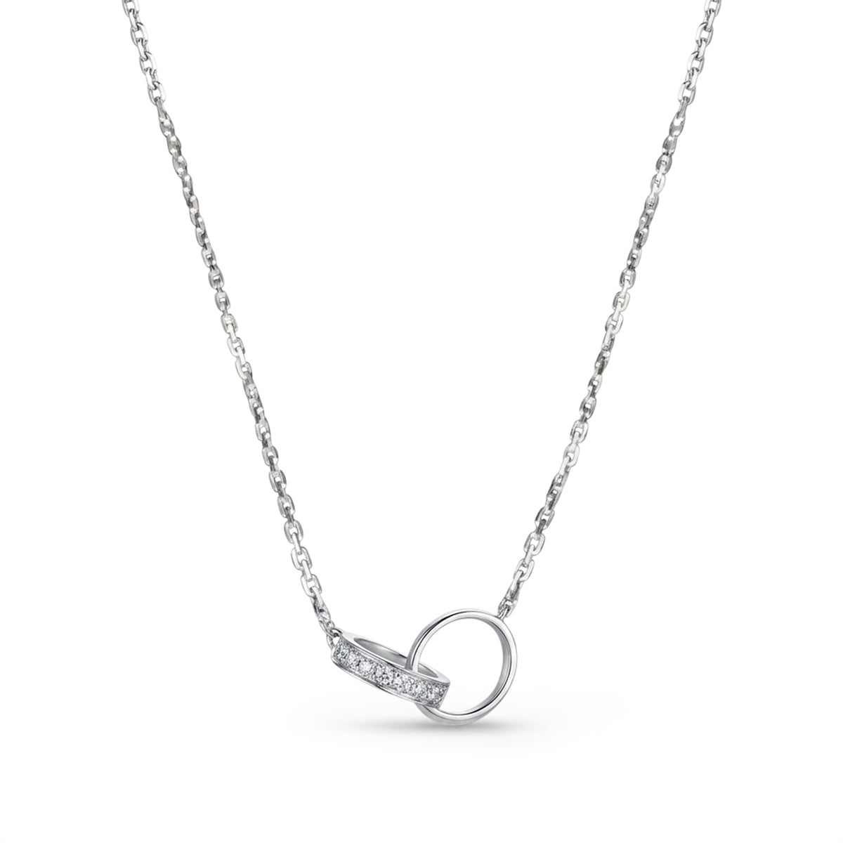 Cartier White Gold Interlocking Love Pendant half paved