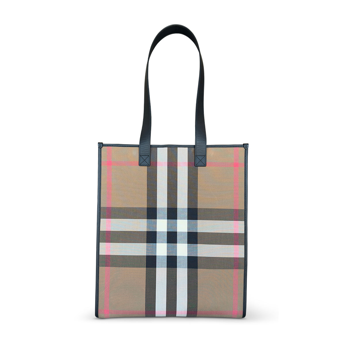 Burberry Check Beige Black Canvas Shopper Bag