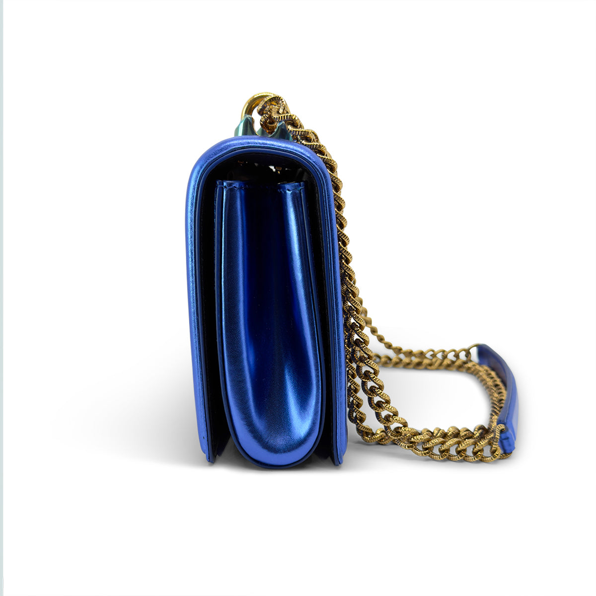 Dolce & Gabbana Medium Devotion Bag — Metallic Blue Quilted Nappa Leather