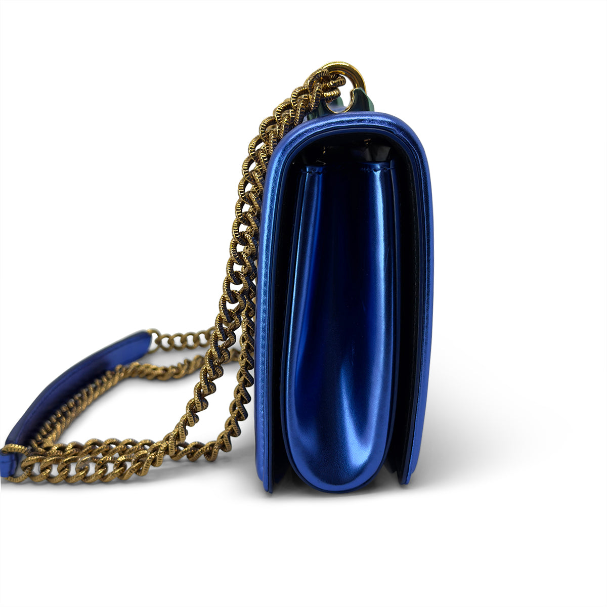Dolce & Gabbana Medium Devotion Bag — Metallic Blue Quilted Nappa Leather