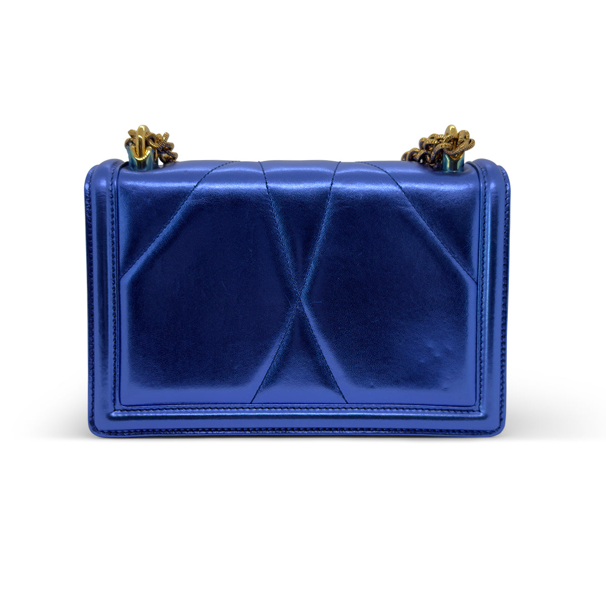 Dolce & Gabbana Medium Devotion Bag — Metallic Blue Quilted Nappa Leather