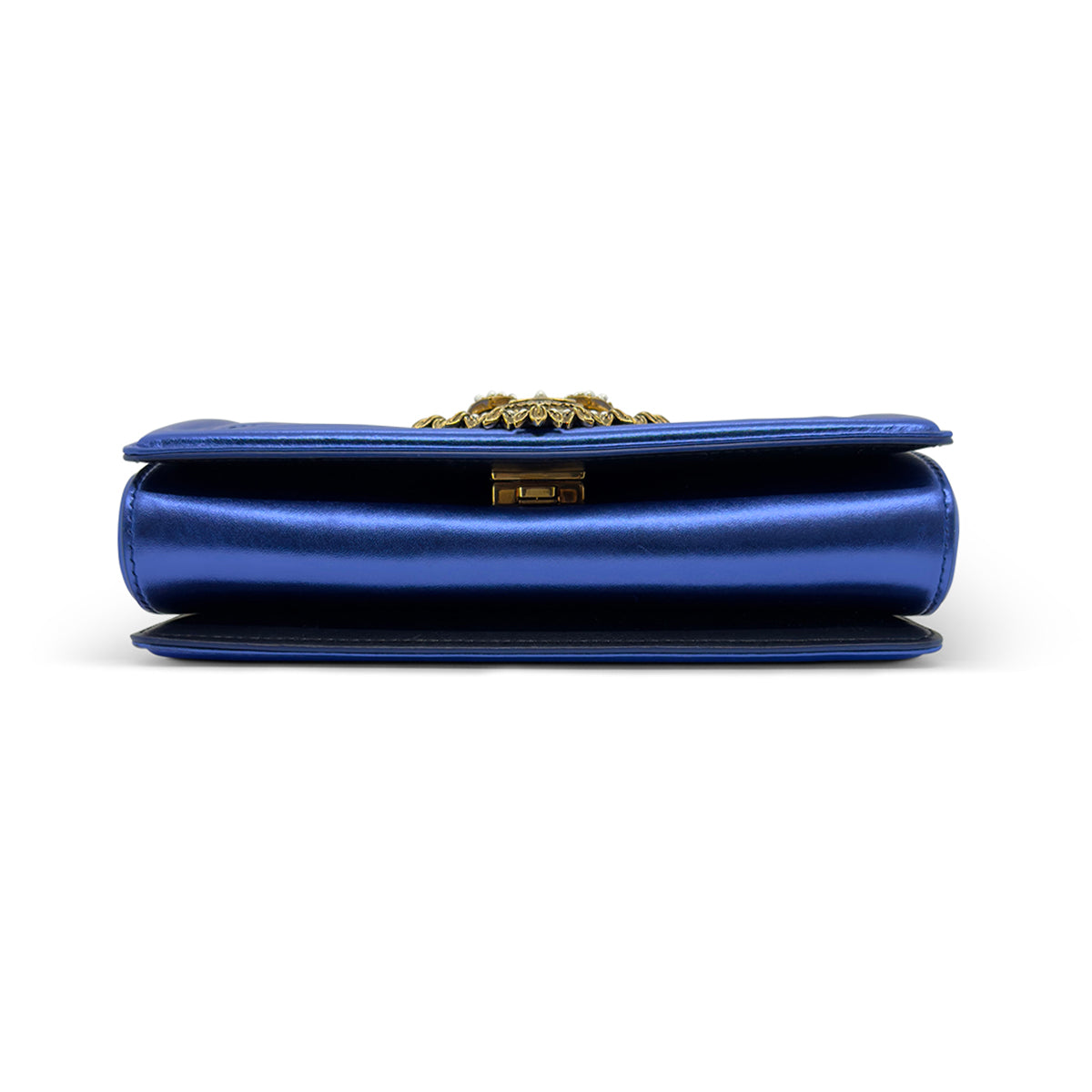 Dolce & Gabbana Medium Devotion Bag — Metallic Blue Quilted Nappa Leather