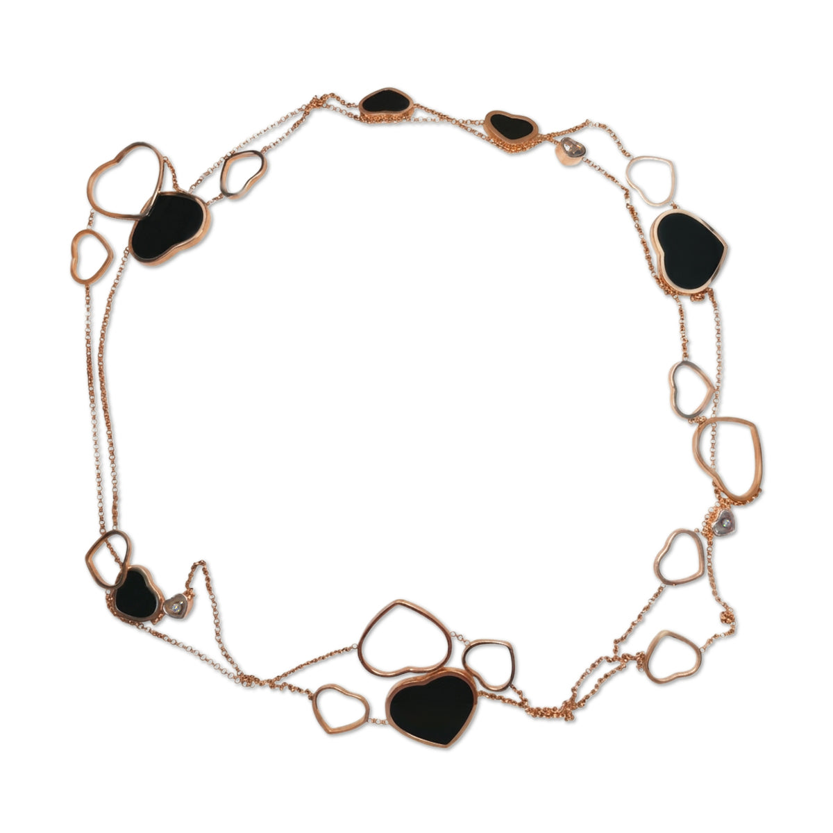 Chopard Happy Hearts Long Necklace – 18K Rose Gold & Black Onyx