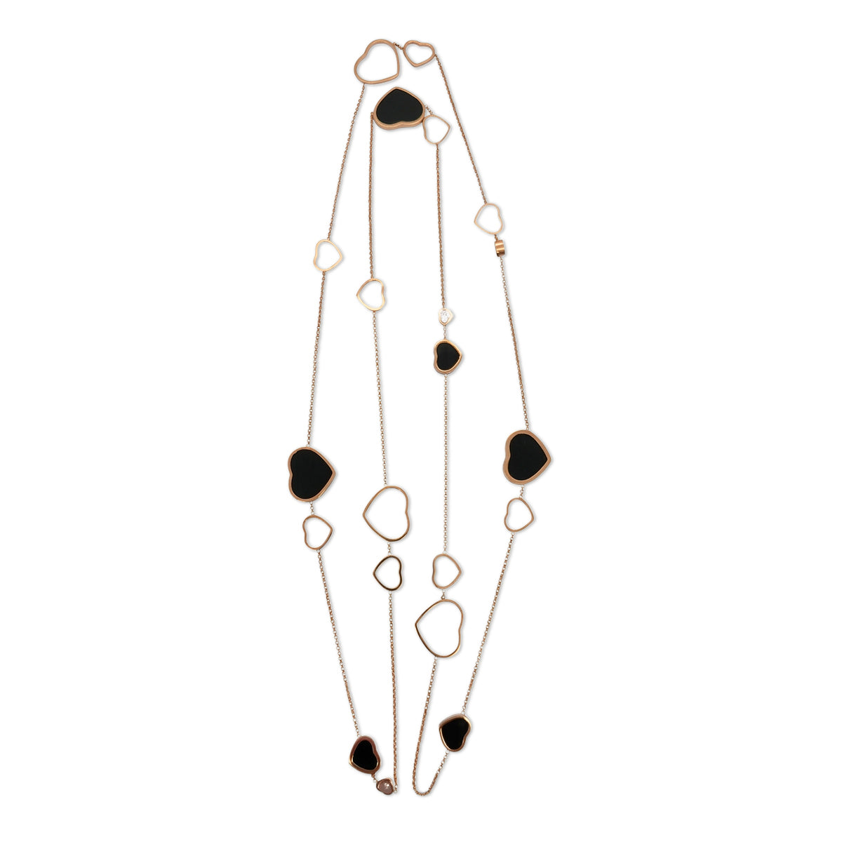 Chopard Happy Hearts Long Necklace – 18K Rose Gold & Black Onyx