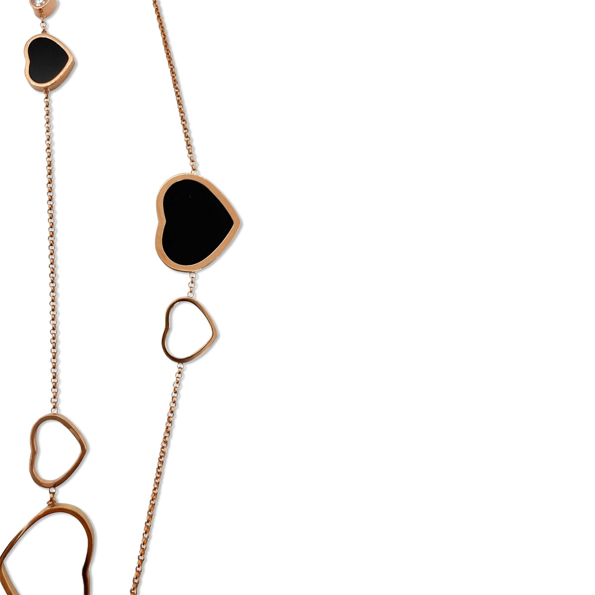 Chopard Happy Hearts Long Necklace – 18K Rose Gold & Black Onyx