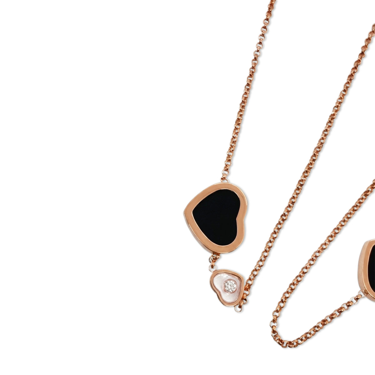 Chopard Happy Hearts Long Necklace – 18K Rose Gold & Black Onyx