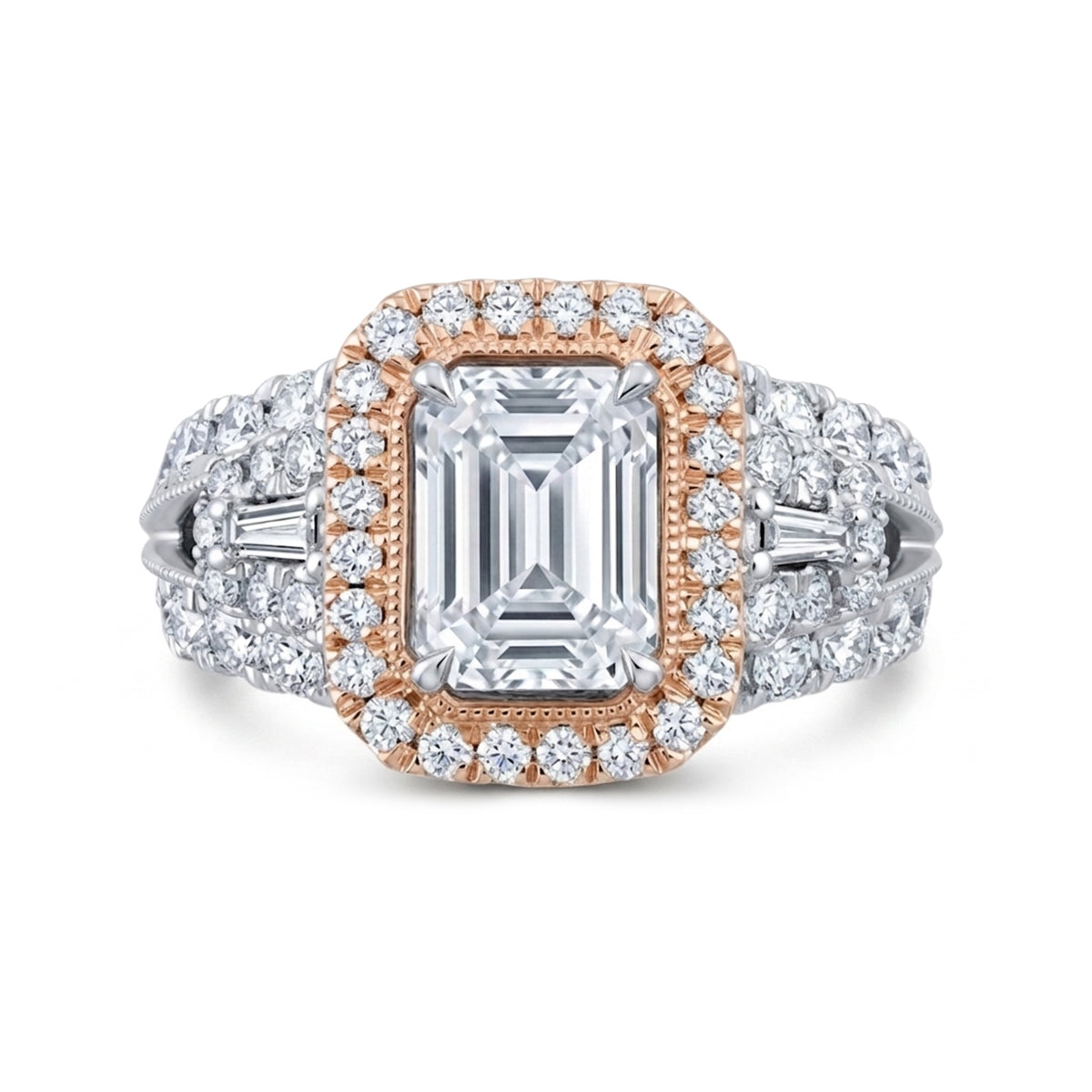 14Kt White Gold Emerald-Cut Halo Engagement Ring