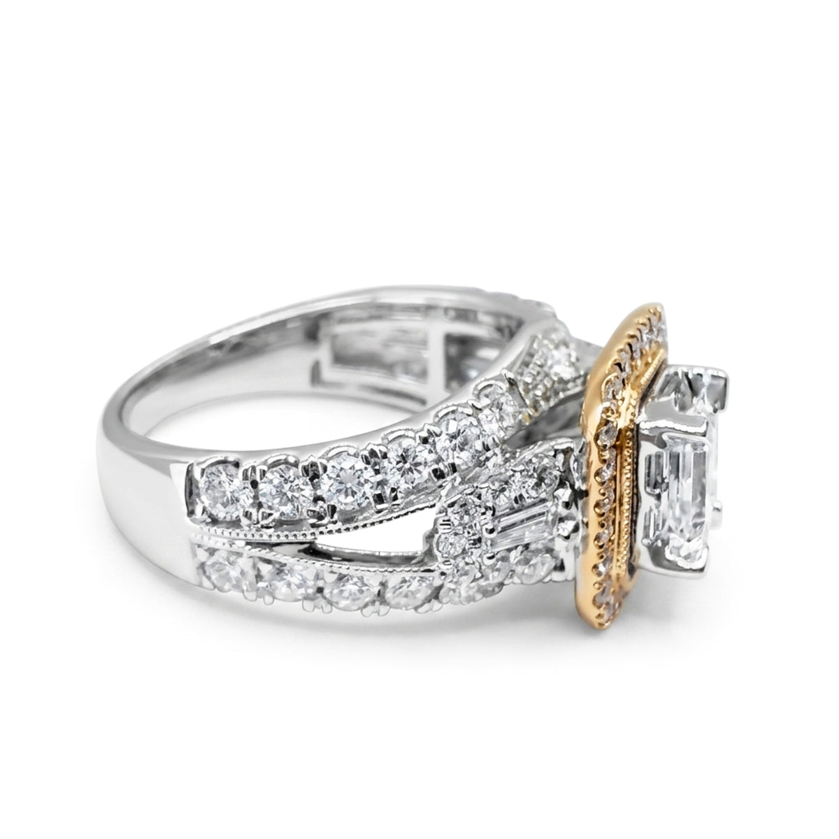 14Kt White Gold Emerald-Cut Halo Engagement Ring