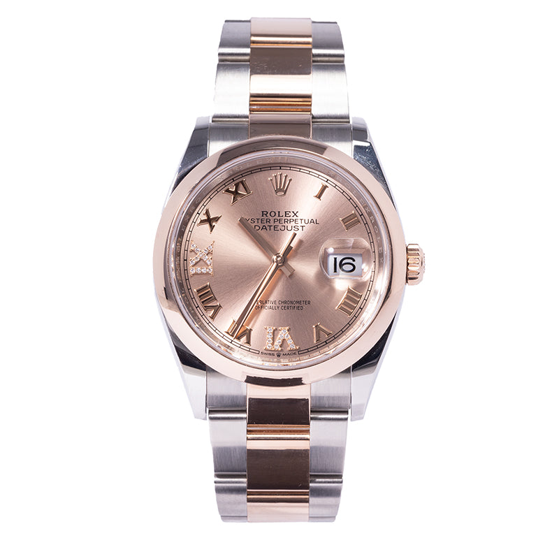 Ladies Rolex Datejust 36mm Salmon &amp; Diamond Dial Two Tone Rose Gold &amp; Steel Oyster Bracelet 2023