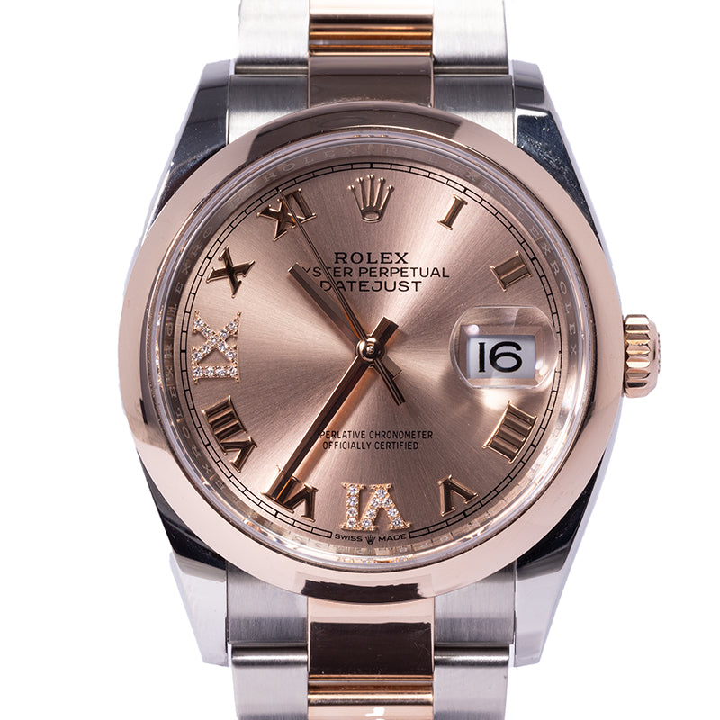 Ladies Rolex Datejust 36mm Salmon &amp; Diamond Dial Two Tone Rose Gold &amp; Steel Oyster Bracelet 2023