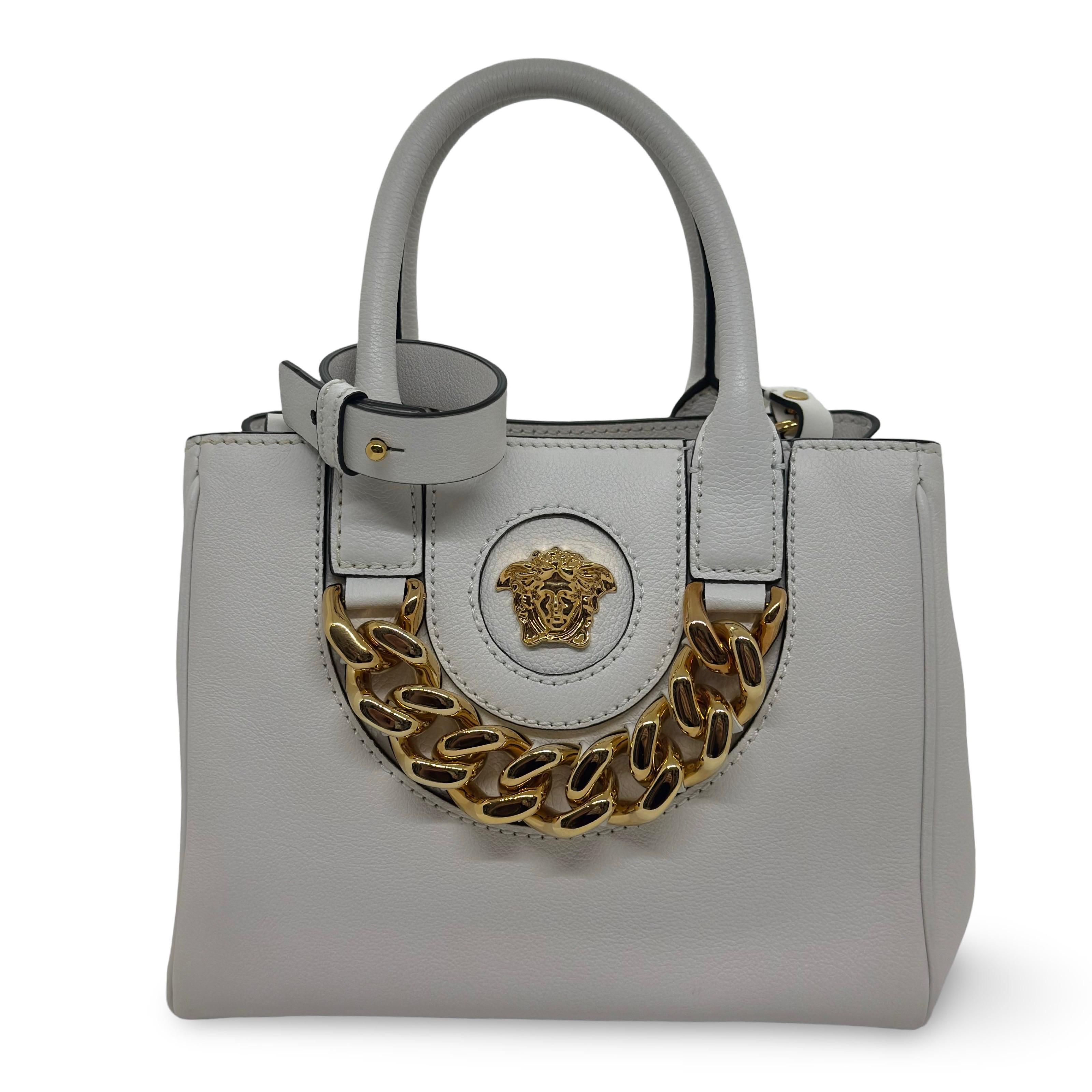 Versace La Medusa Chain White Leather Tote