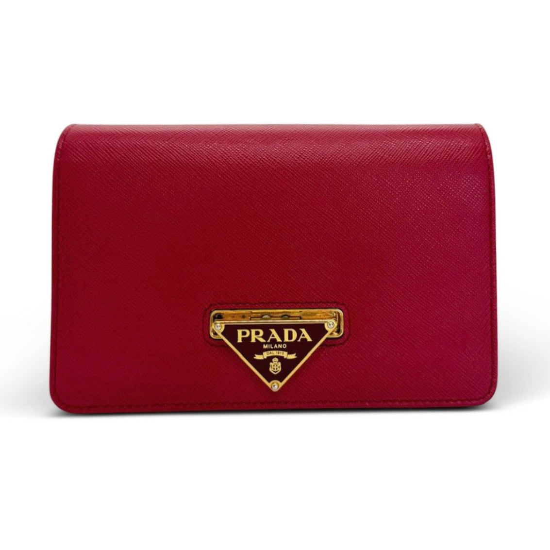 Prada Saffiano Lux Flip Lock Wallet on Chain Crossbody Bag