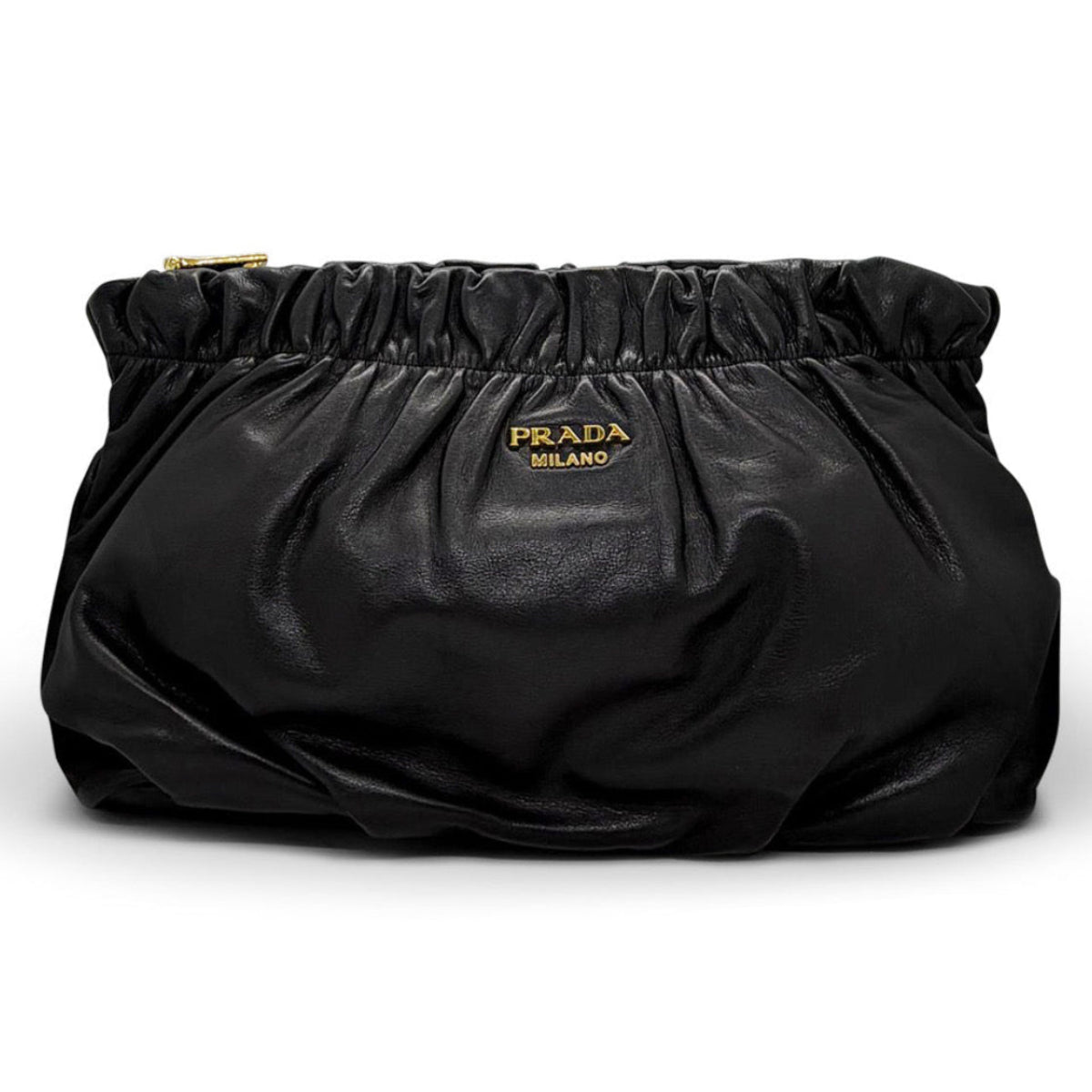 Prada Clutch in Black Gathered Leather